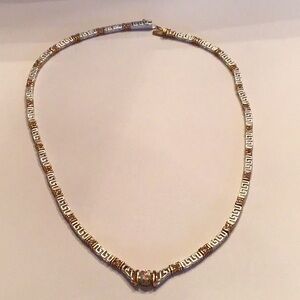 New Fashion Matt Silver Necklace w/gold accents. Clear CZ’S 18”